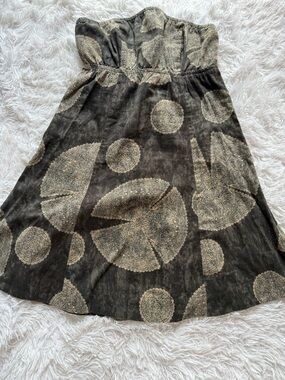 Free People Black Smocked Top with Blue Floral Label and Coral Trim